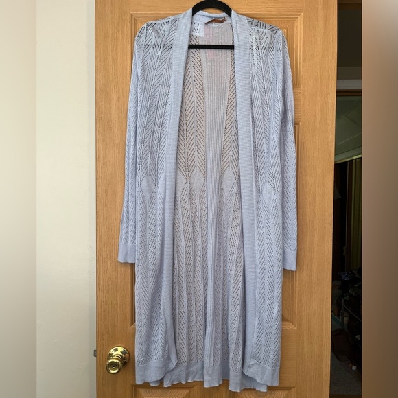 Belldini Lightweight Duster Cardigan Sweater in Blue Haze Boho Knit NWT Small - Picture 1 of 11